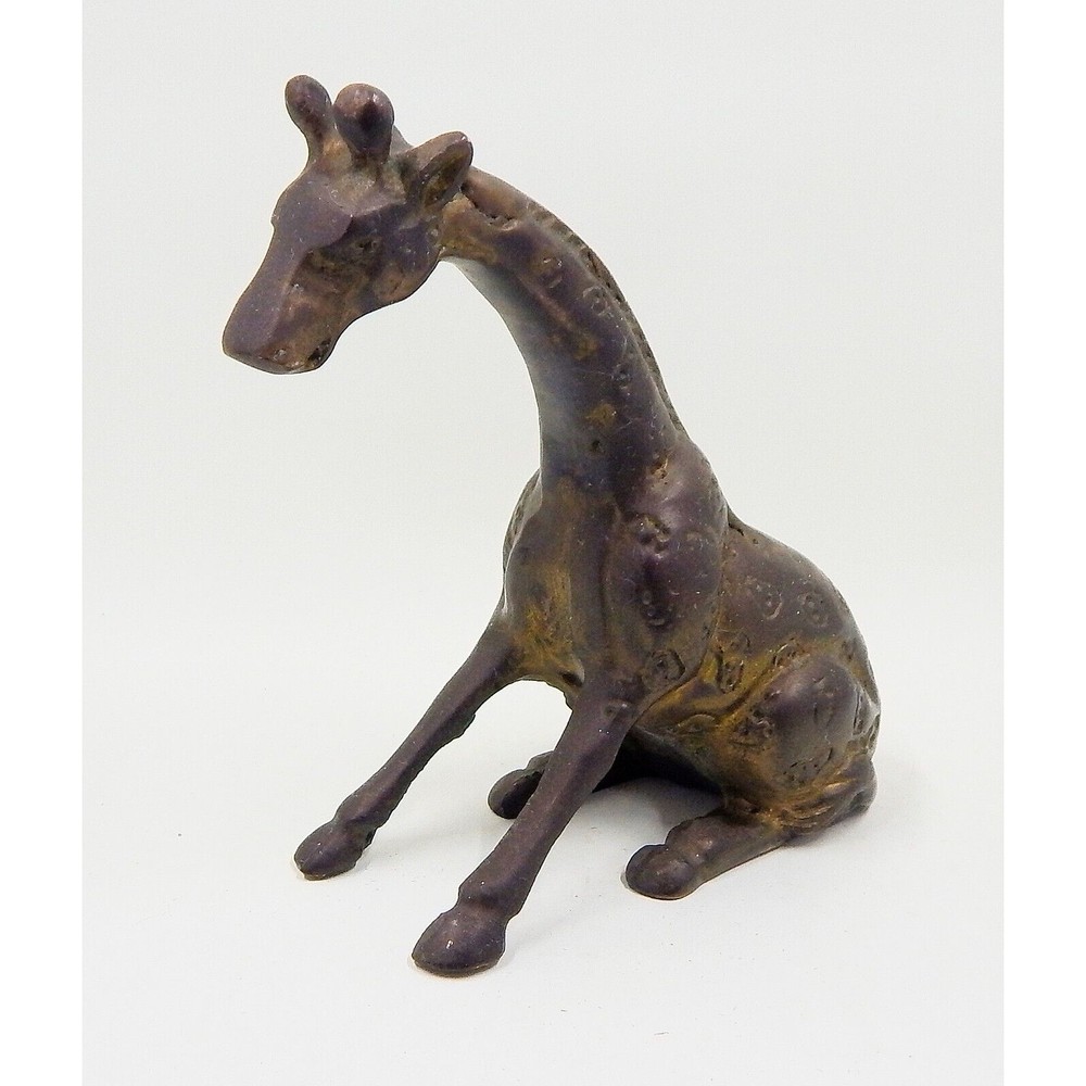 Solid Brass African Giraffe Sitting Statue Figure Paperweight 4 Inches Tall